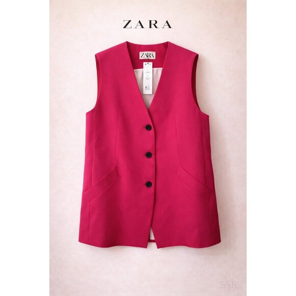 zara Jackets & Blazers - ZARA Oversized Vest Womens XL Pink Three Button Sleeveless NWT Classic